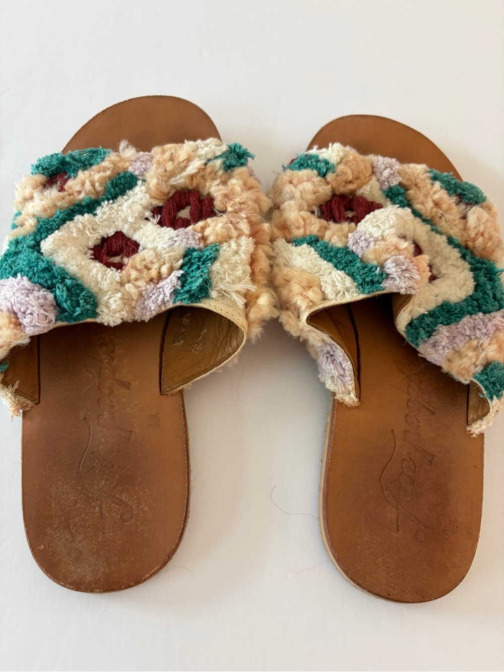 Free People Yuma Woven Mule Sandals Leather Tan Embroidery Women's 37 (7 US) - Picture 2 of 9